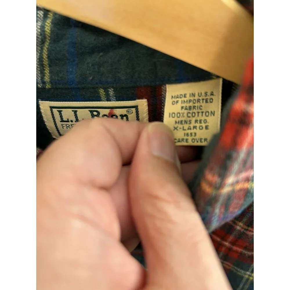 LL Bean VTG 90s Flannel Button Up Shirt Plaid Red Green Grunge Mens Xl